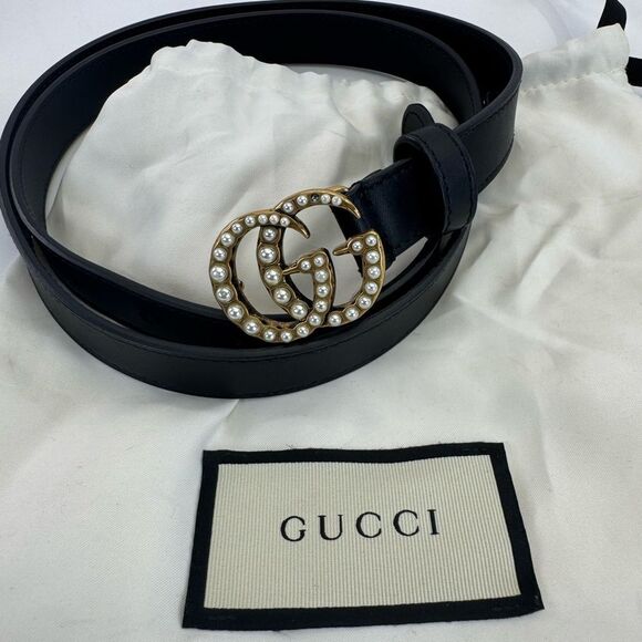 Gucci Black GG Marmont Thin Belt with Pearls 476342 90/36 - Picture 11 of 13